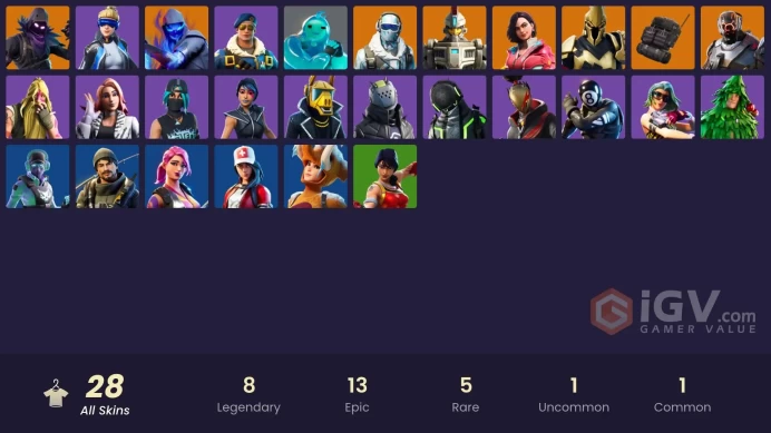  PC  28 SKINS  Raven  Fusion  Catalyst  Sentinel  Frostbite  Rox  Red Strike  0 VBUCKS  FPj2z 