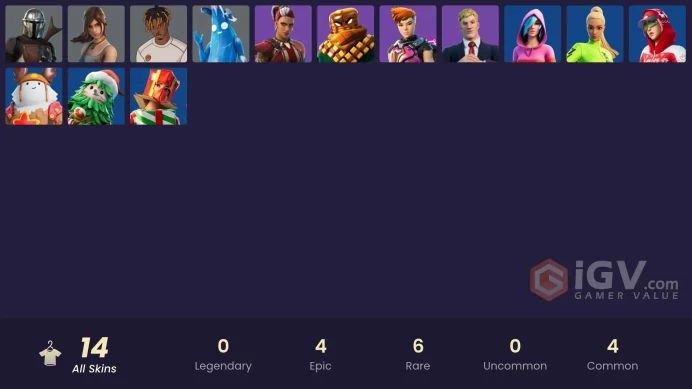  PC/PSN  14 SKINS  Mandalorian  Polar Peely  Agent Jones  Lara Croft  Mave  Iris  200 VBUCKS  FPX1h 