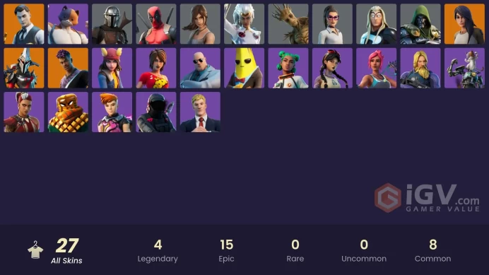  PC  27 SKINS  Eternal Knight  Deadpool  Mandalorian  Gear Specialist Maya  Midas  1400 VBUCKS  FPcK6 