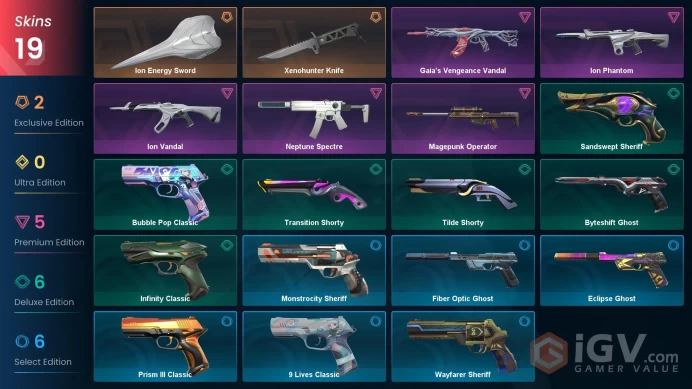 9 Skin //EU-TR// Ion Vandal + Gaia's Vandal + Ion Phantom + Magepunk Operator + Neptune Spectre + Xenohunter + 2 Knife //FULL Access// Diamond 3