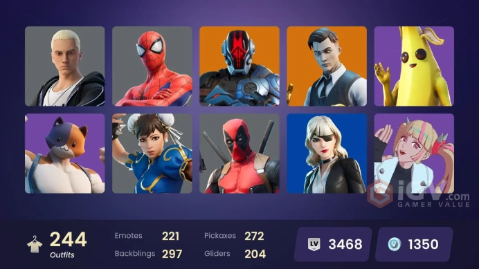 (PC PSN XBOX) 244 skins | Gold Brutus | Gold Midas | Snap | Peter Griffin | The Scientist | Zeus | Ruin | Valeria | Blackheart | Son Gohan | Nez