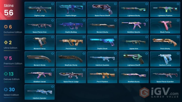 NA | 56 skins | Black.Market Butterfly Knife | Phaseguard Vandal | Broken Blade of the Ruined King | SplashX Gloves | Primordium Phantom | N5090
