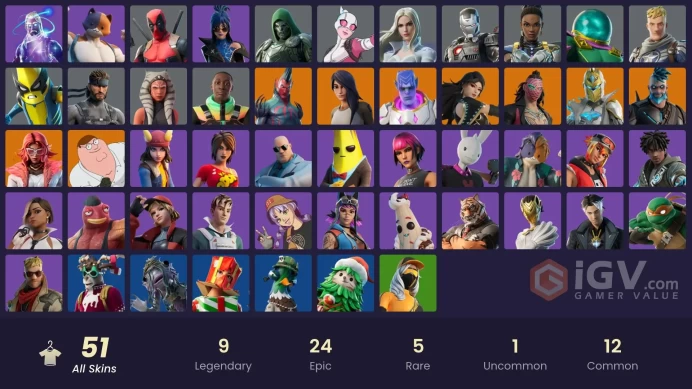 FA - [PSN/XBOX/PC] 51 skins | Galaxy | Flytrap | Era | Peter Griffin | Kymera | Kado Thorne | Valeria | Gear Specialist Maya | Spectra Knight |