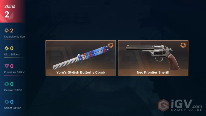 AP| 2 Skins | Gold | Yoru's Stylish Butterfly Comb | Neo Frontier Sheriff | Ion Vandal |Buddies 14 | Full Access | Instant Delivery | Full Detai
