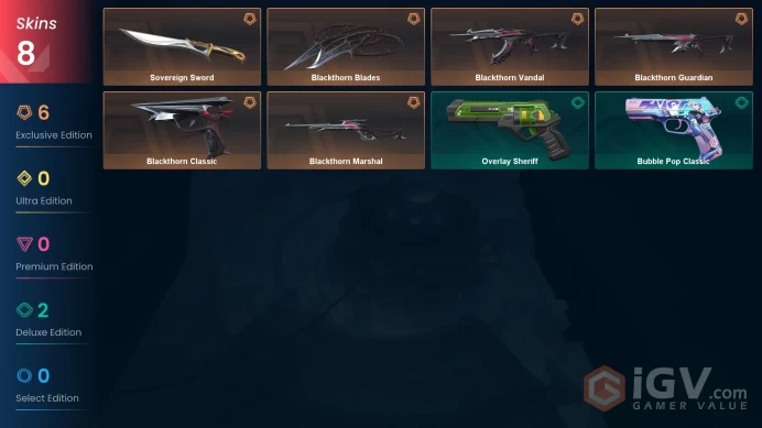 EU | 3 Skins | Immortal | Level 64 | VP Value 3550 | Sovereign Sword | Overlay Sheriff | 44 Buddies