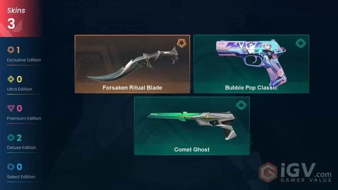 EU | 3 Skins | Gold | Forsaken Ritual Blade | Comet Ghost | Level 62 | Agents 10 | Buddies 38