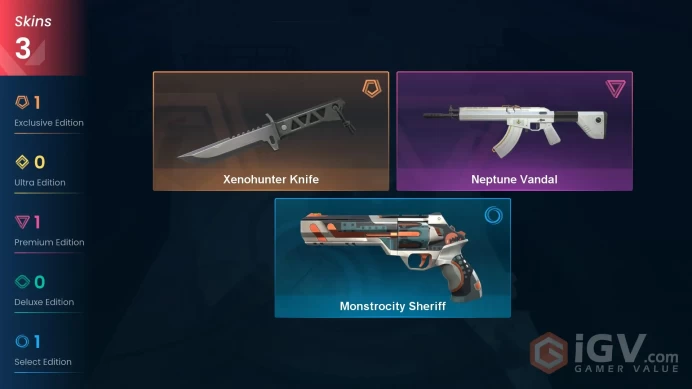 EU | 3 Skins| Gold | Xenohunter Knife | Neptune Vandal | Monstrocity Sheriff | Buddies 38 | Level 57 |