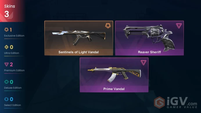 EU | 3 Skins| Bronze | Sentinels of Light Vandal | Reaver Sheriff | Prime Vandal | Buddies 19 | Level 24 |