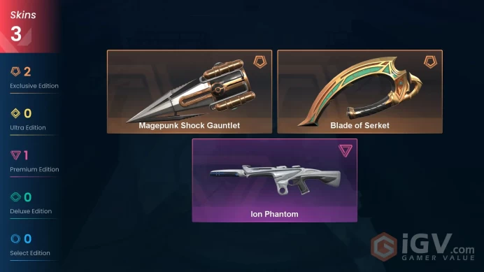 EU | 3 Skins | Platinum | Level 36 | VP Value 7875 | Magepunk Shock Gauntlet | Blade of Serket | Ion Phantom |