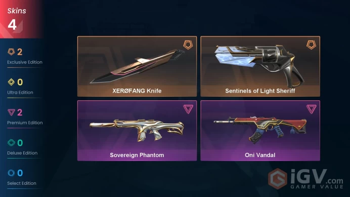 EU | 4 Skin | Level 31 | XERØFANG Knife | Sentinels of Light Sheriff | Sovereign Phantom | Buddies 16 |