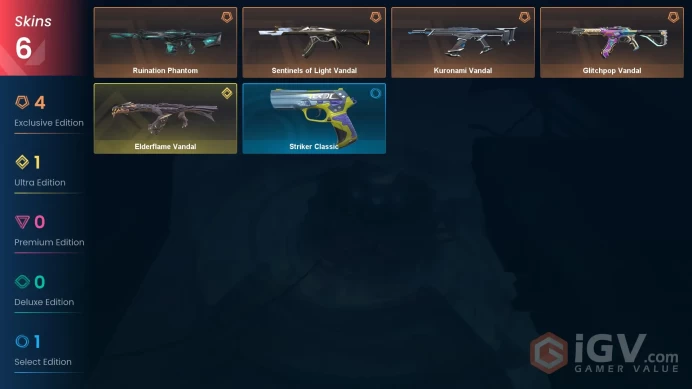 EU | 6 Skins | Silver |  Kuronami Vandal | Elderflame Vandal | Ruination Phantom | Level 76 | Buddies 57 |