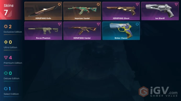 EU | 7 Skins | Ascendant 2 | Buddies 55 | VP 136255 | 1 Knife | XERØFANG Bundle |Imperium Vandal | Ion Sheriff | 