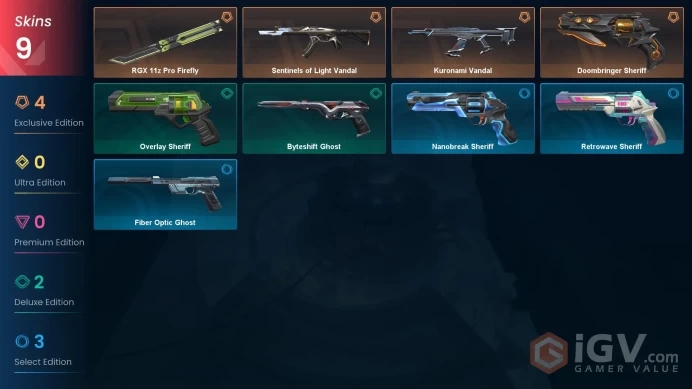 EU | 9 Skins | Platinum | Level 90 | RP 210 | VP Value 11075 | RGX 11z Pro Firefly | Kuronami Vandal | 66 Buddies | Full Access | Full Details B