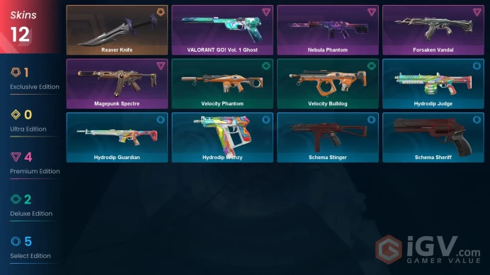 EU | 12 Skins | Bronze | Level 22 | VP Value 11650 | Reaver Knife | Forsaken Vandal | Nebula Phantom | Full Access | Full Details Below!