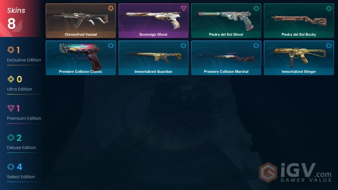 EU | 8 Skins| Diamond | Battlepasses 1 | ChronoVoid Vandal | Sovereign Ghost | Level 59 | Buddies 65|