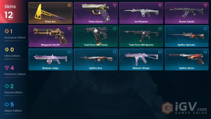 EU | 12 Skins | Platinum | Level 36 | VP Value 11650 | Prime Axe | Ion Phantom | Reaver Vandal | Magepunk Sheriff | Full Access | Full Details B