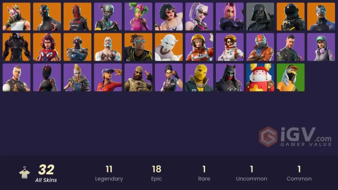  PC/PSN  31 SKINS  Red Knight  Ragnarok  Carbide  Snap  Malik  The Visitor  1300 VBUCKS  FPX18 