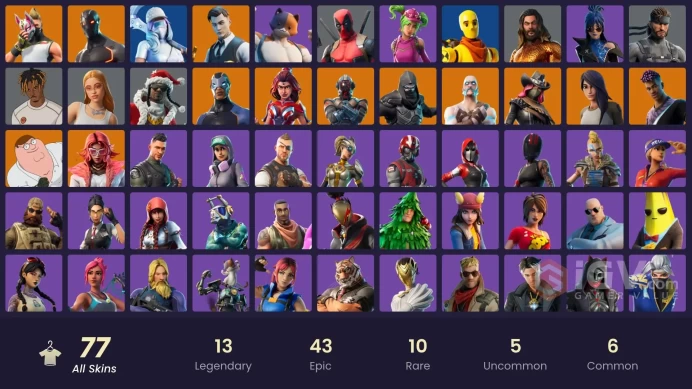 PC  77 SKINS  The Visitor  Valeria  Fade  Gear Specialist Maya  Calamity  Drift  100 VBUCKS  FQjND 