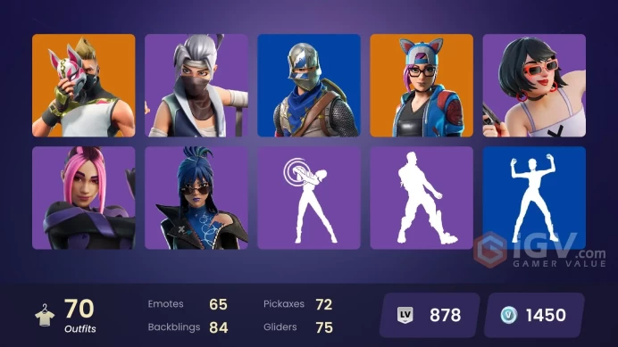  PC/PSN  70 SKINS  Enforcer  Ronin  Lynx  Snap  Zenith  Spectra Knight  Era  1450 VBUCKS  FPvWU 