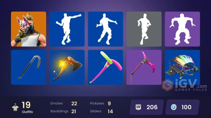  PC  19 SKINS  Calamity  Drift  A.I.M.  Dire  Enforcer  Ragnarok  Wingman  100 VBUCKS  FJeKz 