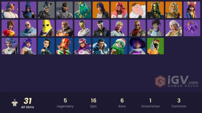  PC  31 SKINS  Hades  Gear Specialist Maya  Peter Griffin  Zeus  Valeria  Korra  550 VBUCKS  FNj8s 