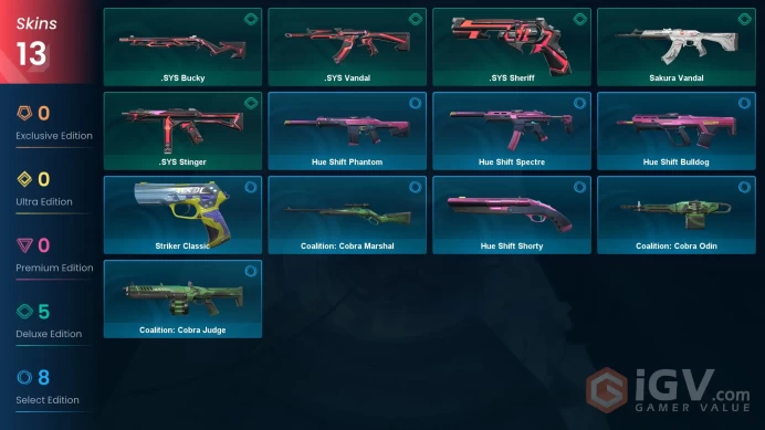 EU | 13 Skins | Diamond | Battlepasses 1 | Sakura Vandal | Agents 14 | Level 55 | Buddies 43 |
