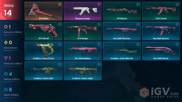 EU | 14 Skins | Gold| Neptune Vandal | Battlepasses 1 |Level 34 | Agents 4 | Buddies 35 |