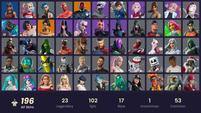 [ALL PLATFORMS]-200 Skin-274 emotes-Renegade Raider-Chun-Li-Arcane Jinx-Arcane Vi-Naruto Skins-MARSHINOBI-Lara Croft-Ghost Face--FULL ACCESS-