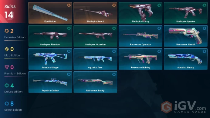 EU | 14 Skins | 2 Knife | Gold | Level 38 | VP Value 3550 | Equilibrium | 1 Battlepass | 165 RP |