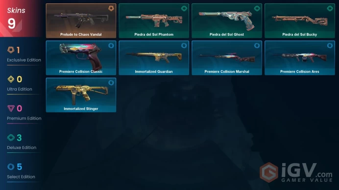 EU | 9 Skins | Platinum | Prelude to Chaos Vandal | Battlepasses 1 |Level 26 | Agents 3 | Buddies 22 |