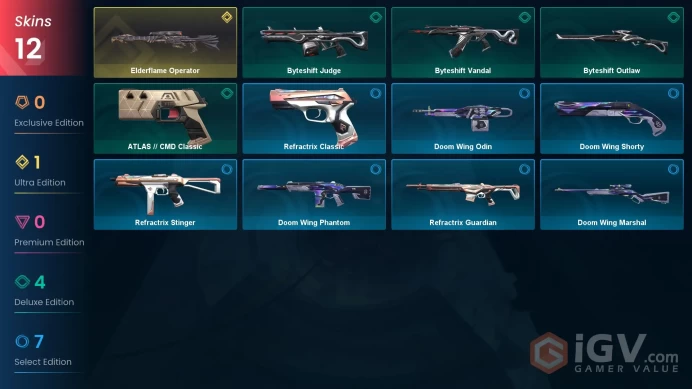 EU | 12 Skins | Platinum 3 | Level 59 | Elderflame Operator – 2475 | Byteshift Judge| Buddies 57 | 
