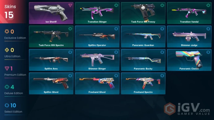 EU | 15 Skins | Platinum | Battlepasses 2 | Ion Sheriff | Level 37 | Agents 8 | Buddies 40 |
