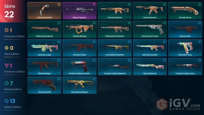 EU | 22 Skins | Platinum | Battlepasses 2 | Reaver Operator | Level 40 | Agents 8 | Buddies 51 | 
