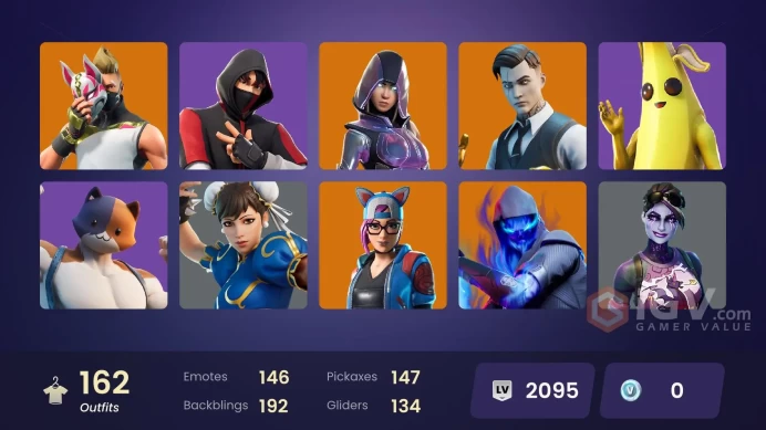 162 skins/full access/ikonik/glow/gold midas/gold brutus/deluxe stw/laught it up/scenario/rage/wingman