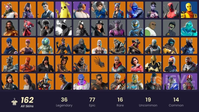 162 skins/full access/ikonik/glow/gold midas/gold brutus/deluxe stw/laught it up/scenario/rage/wingman