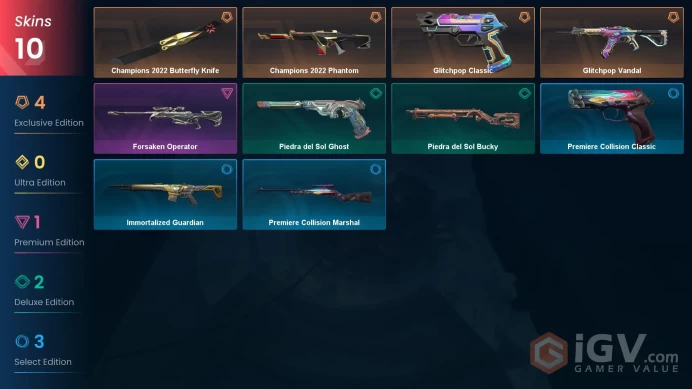 EU | 10 skins | Platinum 3 | Level 31 | VP Value: 15150 | Champions 2022 Bundle  | Butterfly Knife | Champions 2022 Phantom | Buddies 26 | Full 
