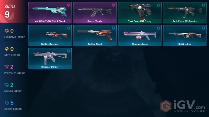 EU | 9 Skins | Platinum | Battlepasses 1 | VALORANT GO! Vol. 1 Ghost | Reaver Vandal | Level 27 | Buddies 23 | 