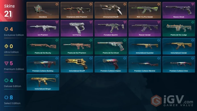 EU | 21 skins | Gold 2 | Level 47 | VP Value: 16900 | Champions 2022 Phantom | ChronoVoid Sheriff | RGX 11z Pro Vandal | 9 Lives Classic | Full 