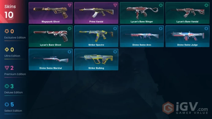 EU | 10 Skins| Platinum | Battlepasses 1 | Prime Vandal | Magepunk Ghost | Level 29 | Buddies 27 |