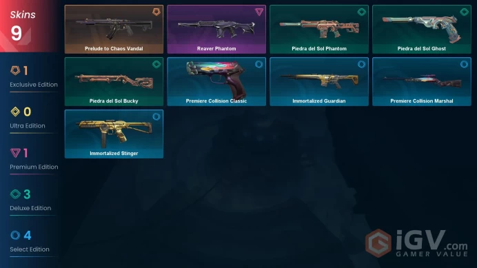EU | 9 Skins | Ready For Competitive | Battlepasses 1 | Prelude to Chaos Vandal | Reaver Phantom | Level 23 |