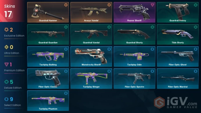 EU | 17 Skins | Diamond | Battlepasses 1 | Araxys Vandal | Reaver Sheriff | Buddies 68 | Level 77 |