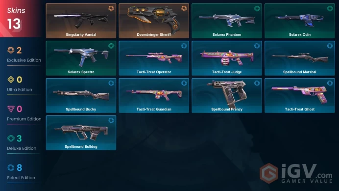 EU | 13 Skins | Silver 3 | VP Value: 5350 | Singularity Vandal | Doombringer Sheriff | Battlepasses 1 |