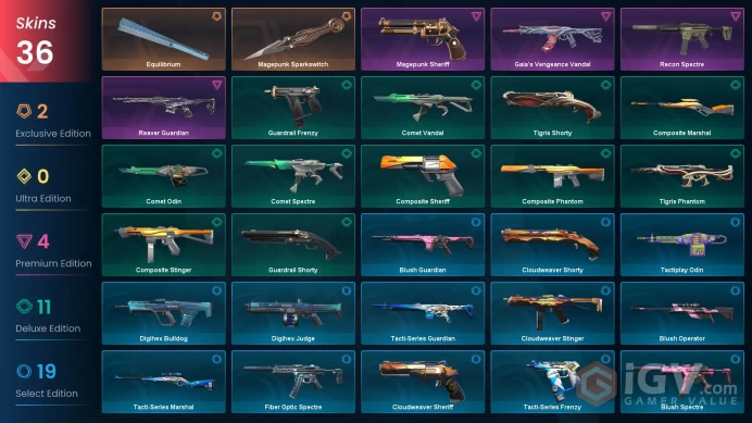 EU | 36 Skins | Gold 3 | Level 48| Buddies 69| Magepunk Sparkswitch  | Equilibrium | 3 Battlepasses Purchase | Full Access | Full Details Below!