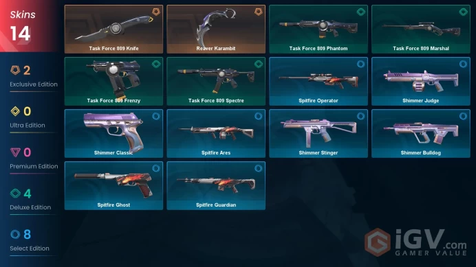 EU | 14 Skins | Platinum | Battlepasses 1 | Reaver Karambit | Agent 8 | Buddies 47 | Level 46 |