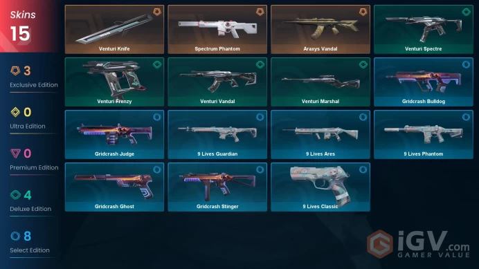 EU | 15 Skins | Platinum | Level 61 | VP Value 5850 | Araxys Vandal | Venturi Knife | Spectrum Phantom | Full Access | Full Details Below!