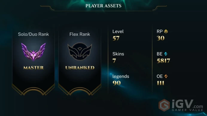 EUW MASTER (457LP) %57WR - MASTER (600LP) PEAK - 90 CHAMPIONS - 7 GOOD SKINS - HANDMADE - UNVERIFIED - FULL ACCESS -LIFETIME WARRANTY- CHEAP