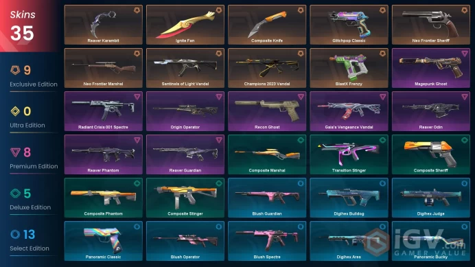 EU [ 35 TOP SKINS + 3 KNIFE ] Reaver Karambit + Champions 2023 Vandal + Neo Frontier Sheriff + Ignite Fan / full acces