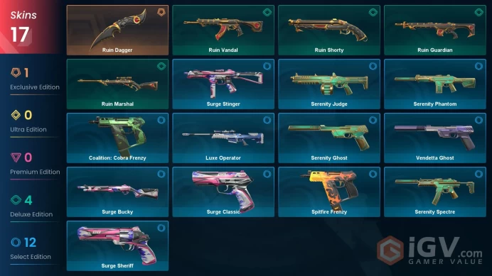 [ASIA] 17 Skins | 1 Knife | Full Acces | Ruin Dagger / Ruin Vandal / Luxe Operator / Serenity Phantom |