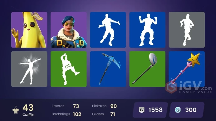 [PSN/PC/Xbox] 43 skins | Royale Bomber | Peely | Take The Elf | Hybrid | Ruin | Blackheart | Shuri | War Machine | Peelverine | Doom | 300 VB