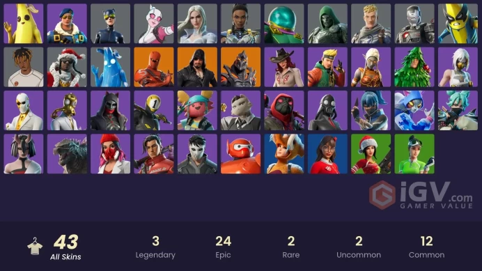 [PSN/PC/Xbox] 43 skins | Royale Bomber | Peely | Take The Elf | Hybrid | Ruin | Blackheart | Shuri | War Machine | Peelverine | Doom | 300 VB